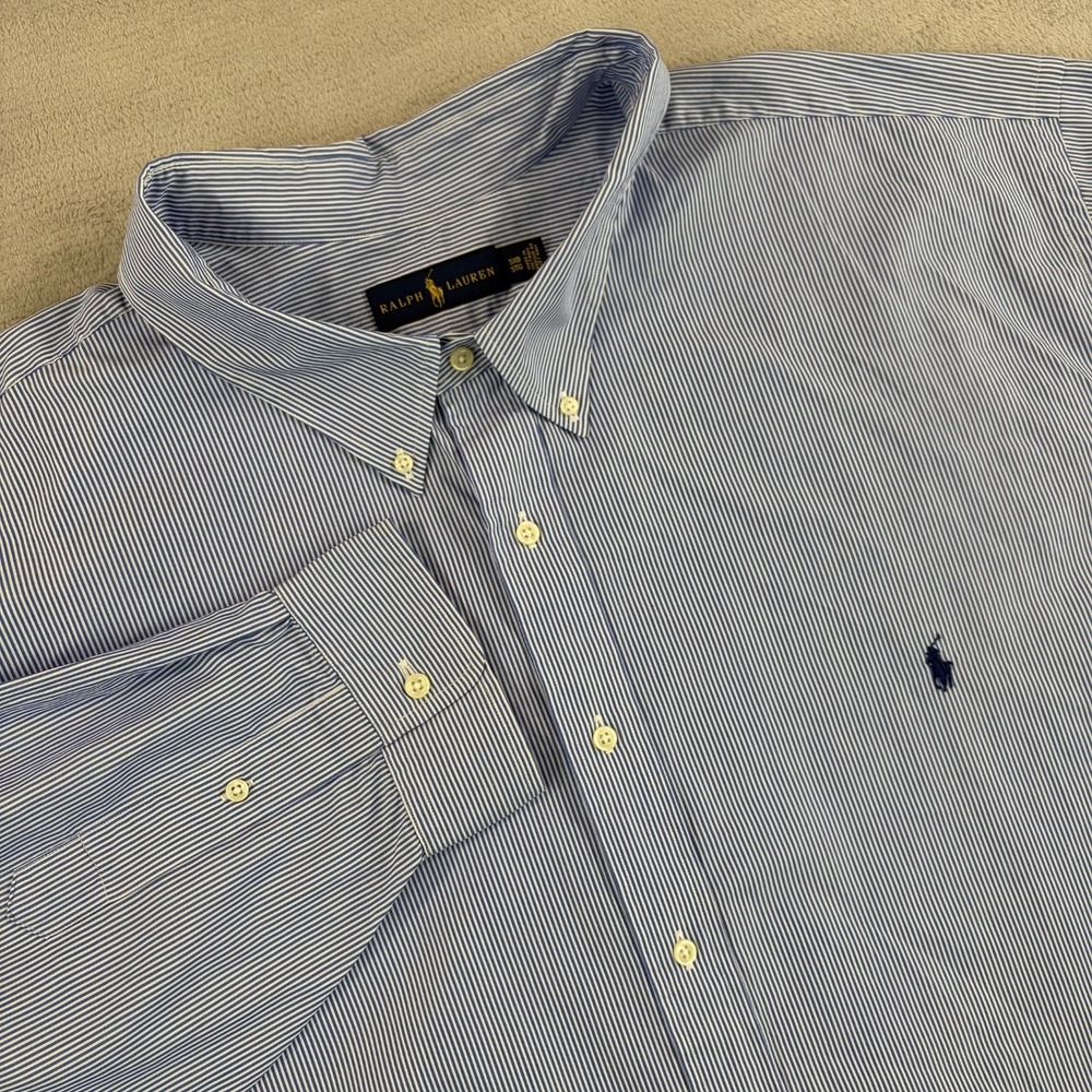 Polo Ralph Lauren Oxford Shirt in Blue White Striped Men 5XB Big Blue Pony Prepp